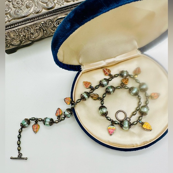 Vintage Pearl Art Glass Beautiful Necklace 🍃 - Picture 3 of 17